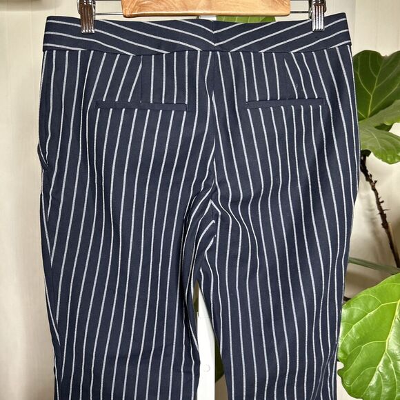 Ann Taylor Devin Fit Pants Striped Straight Leg Navy and White  Pockets Size 6 - Picture 5 of 8